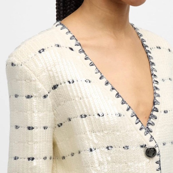 Veronica Beard Ceriani Sequined Knit Jacket Cream Tweed Jacket Cardigan size M - Picture 6 of 6